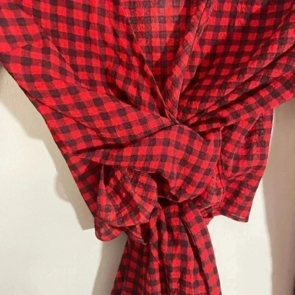 Urban outfitters red gingham wrap front top medium - Picture 4 of 8